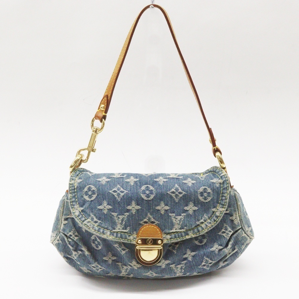 Louis Vuitton Pleaty Handbag Bag Denim Monogram Hobo Hobo Shoulder Blue